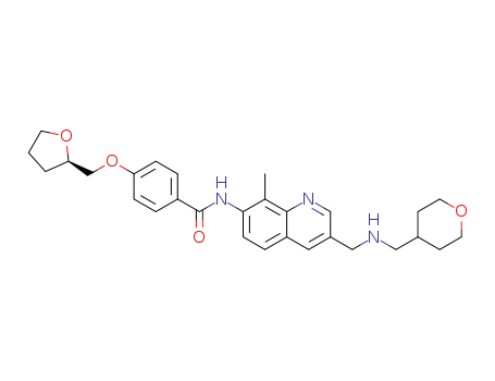 Molecular Structure of 1236404-16-2 (N-(8-methyl-3-{[(tetrahydro-2H-pyran-4-ylmethyl)amino]methyl}quinolin-7-yl)-4-[(2R)-tetrahydrofuran-2-ylmethoxy]benzamide)