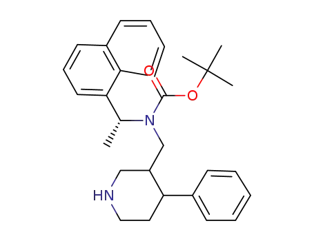 Molecular Structure of 1027702-60-8 (tert-butyl [(1R)-1-(1-naphthyl)ethyl][(4-phenylpiperidin-3-yl)methyl]carbamate)