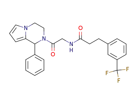 Molecular Structure of 1020656-11-4 (N-(2-oxo-2-(1-phenyl-3,4-dihydropyrrolo[1,2-a]pyrazin-2-yl)ethyl)-3-(3-(trifluoromethyl)phenyl)propanamide)