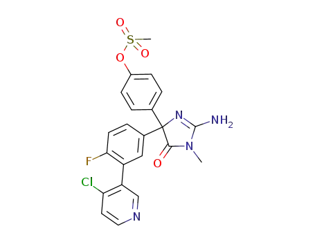 Molecular Structure of 1035492-13-7 (4-{2-amino-4-[3-(4-chloropyridin-3-yl)-4-fluorophenyl]-1-methyI-5-oxo-4,5-dihydro-1H-imidazol-4-yl}phenyl methanesulfonate)