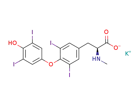 Molecular Structure of 1234572-93-0 (potassium 3-[4-(4-hydroxy-3,5-diiodophenoxy)-3,5-diiodophenyl]-2-(methylamino)propanoate dihydrate)