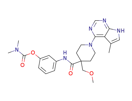 Molecular Structure of 1192189-56-2 (3-(4-(methoxymethyl)-1-(5-methyl-7H-pyrrolo[2,3-d]pyrimidin-4-yl)piperidine-4-carboxamido)phenyl dimethylcarbamate)