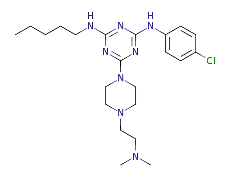 Molecular Structure of 1356536-73-6 (N-(4-chloro-phenyl)-6-[4-(2-dimethylamino-ethyl)-piperazin-1-yl]-N'-pentyl-[1,3,5]triazine-2,4-diamine)