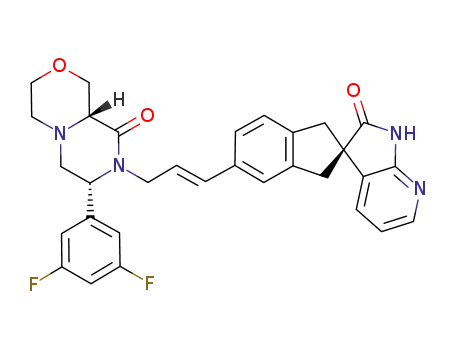 (2R)-5-{(1E)-3-[(7R,9aR)-7-(3,5-difluorophenyl)-9-oxohexahydropyrazino[2,1-c][1,4]oxazin-8(1H)-yl]prop-1-en-1-yl}-1,3-dihydrospiro[indene-2,3 '-pyrrolo[2,3-b]pyridin]-2'(1'H)-one 5