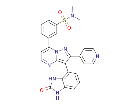 Molecular Structure of 1186421-63-5 (N,N-dimethyl-3-(3-(2-oxo-2,3-dihydro-1H-benzo[d]imidazol-4-yl)-2-(pyridin-4-yl)pyrazolo[1,5-a]pyrimidin-7-yl)benzenesulfonamide)