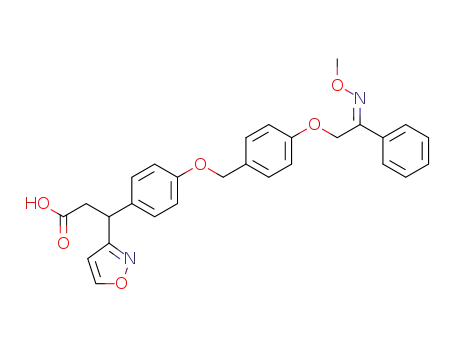 Molecular Structure of 1356598-73-6 (3-{4-[(4-{[(2Z)-2-(methoxyimino)-2-phenylethyl]oxy}benzyl)oxy]phenyl}-3-(1,2-oxazol-3-yl)propanoic acid)