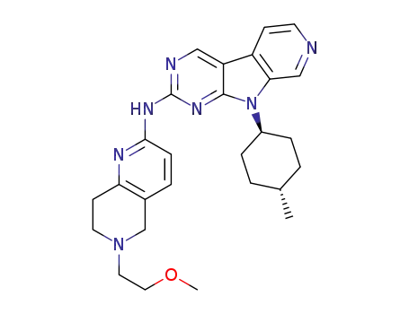 Molecular Structure of 1401033-91-7 (N-[6-(2-methoxyethyl)-5,6,7,8-tetrahydro-1,6-naphthyridin-2-yl]-9-[(1r,4r)-4-methylcyclohexyl]-9H-pyrido[4',3':4,5]pyrrolo[2,3-d]pyrimidin-2-amine)
