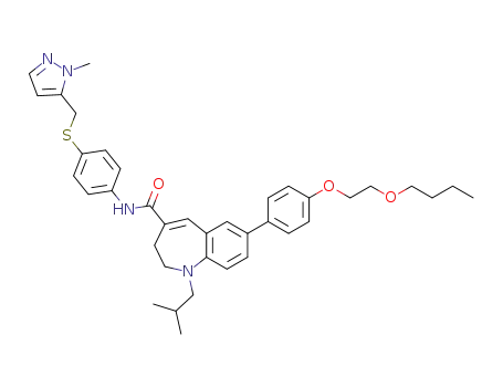 Molecular Structure of 497852-78-5 (7-{4-[2-(butoxy)ethoxy]phenyl}-1-isobutyl-N-({4-[(1-methyl-1H-pyrazol-5-yl)methyl]sulfanyl}phenyl)-2,3-dihydro-1H-1-benzazepine-4-carboxamide)