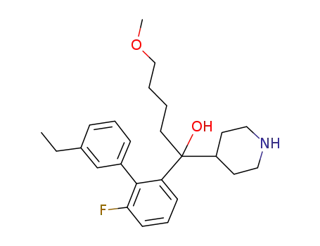 Molecular Structure of 952708-96-2 (1-(3'-ethyl-6-fluorobiphenyl-2-yl)-5-methoxy-1-(piperidin-4-yl)pentan-1-ol)