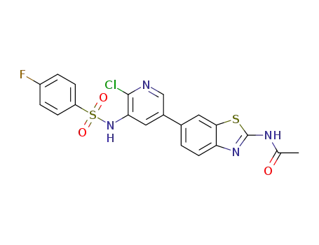 Molecular Structure of 1112980-86-5 (N-[6-[6-Chloro-5-[[(4-fluorophenyl)sulfonyl]aMino]-3-pyridinyl]-1,3-benzothiazol-2-yl]acetaMide)