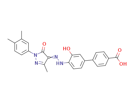 Molecular Structure of 376591-84-3 (4'-{N'-[1-(3,4-dimethylphenyl)-3-methyl-5-oxo-1,5-dihydropyrazol-4-ylidene]hydrazino}-3'-hydroxybiphenyl-4-carboxylic acid)