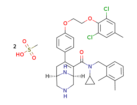 3,9-Diazabicyclo[3.3.1]non-6-ene-6-carboxamide, N-cyclopropyl-7-[4-[2-(2,6-dichloro-4-methylphenoxy)ethoxy]phenyl]-N-[(2,3-dimethylphenyl)methyl]-, (1R,5S)-, methanesulfonate (1:2)