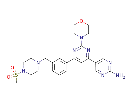 Molecular Structure of 1155305-07-9 (6-[3-(4-methanesulfonylpiperazin-1-yImethyl)phenyl]-2-morpholin-4-yl-[4,5']bipyrimidinyl-2'-ylamine)