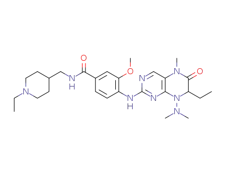 Molecular Structure of 1192166-28-1 (4-(8-Dimethylamino-7-ethyl-5-methyl-6-oxo-5,6,7,8-tetrahydro-pteridin-2-ylamino)-N-(1-ethyl-piperidin-4-ylmethyl)-3-methoxy-benzamide)