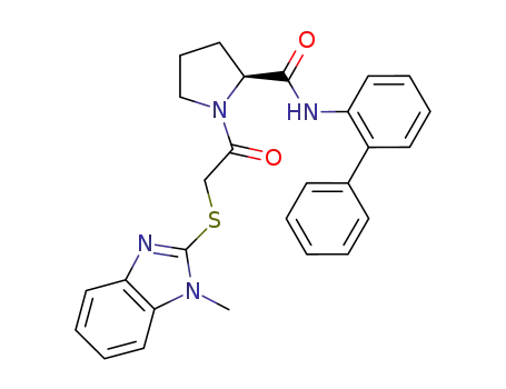 Molecular Structure of 916141-36-1 (N-[1,1'-Biphenyl]-2-yl-1-[2-[(1-methyl-1H-benzimidazol-2-yl)thio]acetyl-2-pyrrolidinedicarboxamide)