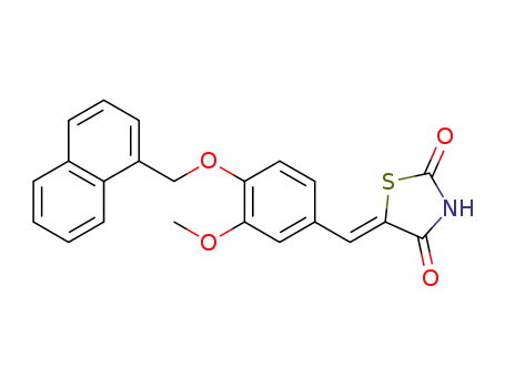 Molecular Structure of 1264753-57-2 ((5Z)-5-{[3-methoxy-4-(naphthalen-1-ylmethoxy)phenyl]methylidene}-1,3-thiazolidine-2,4-dione)