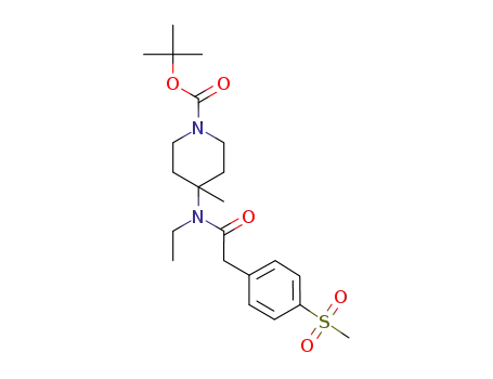 Molecular Structure of 872850-51-6 (1-Piperidinecarboxylic acid,
4-[ethyl[[4-(methylsulfonyl)phenyl]acetyl]amino]-4-methyl-,
1,1-dimethylethyl ester)