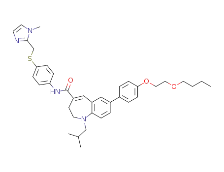 Molecular Structure of 497852-80-9 (1H-1-Benzazepine-4-carboxamide,
7-[4-(2-butoxyethoxy)phenyl]-2,3-dihydro-N-[4-[[(1-methyl-1H-imidazol-2
-yl)methyl]thio]phenyl]-1-(2-methylpropyl)-)