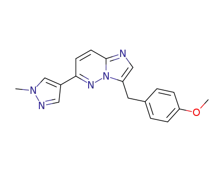 Molecular Structure of 1185763-71-6 (3-(4-methoxy-benzyl)-6-(1-methyl-1H-pyrazol-4-yl)-imidazo[1,2-b]pyridazine)