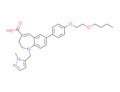 Molecular Structure of 313752-00-0 (7-{4-[2-(butoxy)ethoxy]phenyl}-1-[(1-methyl-1H-pyrazol-5-yl)methyl]-2,3-dihydro-1H-1-benzazepine-4-carboxylic acid)