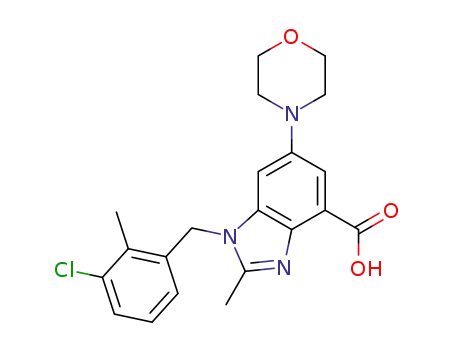 Molecular Structure of 1372540-57-2 (1-[(3-chloro-2-methylphenyl)methyl]-2-methyl-6-(4-morpholinyl)-1H-benzimidazole-4-carboxylic acid)
