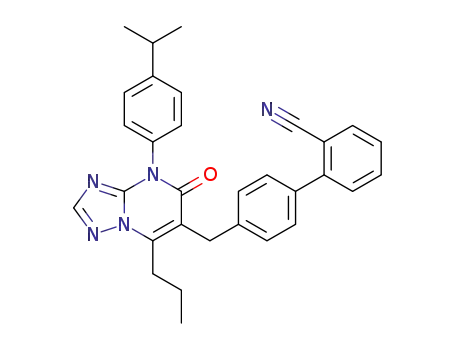 Molecular Structure of 1239269-49-8 (4'-({4-[4-(1-methylethyl)phenyl]-5-oxo-7-propyl-4,5-dihydro[1,2,4]triazolo[1,5-a]pyrimidin-6-yl}methyl)biphenyl-2-carbonitrile)
