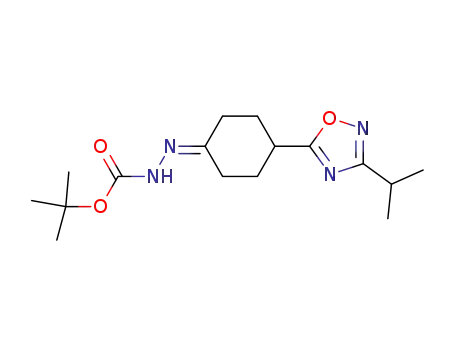 Molecular Structure of 1196486-75-5 (N'-[4-(3-isopropyl-[1,2,4]oxadiazol-5-yl)-cyclohexylidene]-hydrazinecarboxylic acid tert-butyl ester)