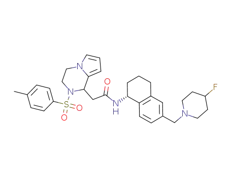 Molecular Structure of 1242847-72-8 (N-[(1R)-6-[(4-fluoropiperidin-1-yl)methyl]-1,2,3,4-tetrahydronaphthalen-1-yl]-2-[2-(p-tolylsulfonyl)-1,2,3,4-tetrahydropyrrolo[1,2-a]pyrazin-1-yl]acetamide)