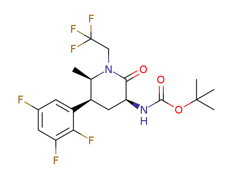 Molecular Structure of 1375471-07-0 (tert-butyl [(3S,5S,6R)-6-methyl-2-oxo-1-(2,2,2-trifluoroethyl)-5-(2,3,5-trifluorophenyl)piperidin-3-yl]carbamate)