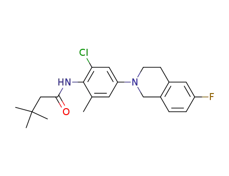 Molecular Structure of 1009344-39-1 (N-[2-chloro-4-(6-fluoro-3,4-dihydro-1H-isoquinolin-2-yl)-6-methylphenyl]-3,3-dimethylbutanamide)