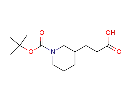 Molecular Structure of 352004-58-1 (3-(2-Carboxyethyl)piperidine-1-carboxylic acid tert-butyl ester)
