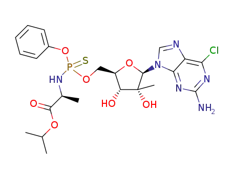 1-(2-amino-6-chloropurin-9-yl)-2-C-methyl-β-D-ribofuranose 5'-(O-phenyl-N-(S)-1-(isopropoxycarbonyl)ethyl)thiophosphoramidate