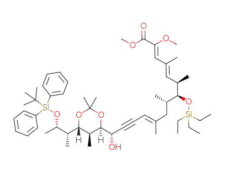 Molecular Structure of 1132969-84-6 (methyl (2Z,4E,6R,7S,8S,10E,14S)-14-((4R,5S,6R)-6-((2S,3S)-3-(tert-butyldiphenylsilyloxy)butan-2-yl)-2,2,5-trimethyl-1,3-dioxan-4-yl)-14-hydroxy-2-methoxy-4,6,8,10-tetramethyl-7-(triethylsilyloxy)tetradeca-2,4,10-trien-12-ynoate)