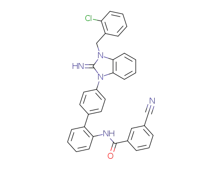 Molecular Structure of 1352872-61-7 (N-{4'-[3-(2-chloro-benzyl)-2-imino-2,3-dihydro-benzoimidazol-1-yl]-biphenyl-2-yl}-3-cyano-benzamide)
