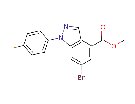 Molecular Structure of 1194020-00-2 (6-bromo-1-(4-fluoro-phenyl)-1H-indazole-4-carboxylic acid methyl ester)