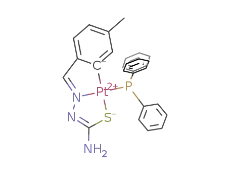 Molecular Structure of 1383954-66-2 (Pt(4-methylbenzaldehyde thiosemicarbazone(-1H))(PPh<sub>3</sub>))