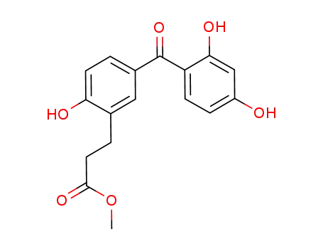 Molecular Structure of 374893-12-6 (methyl 3-[5-(2,4-dihydroxybenzoyl)-2-hydroxyphenyl] propanoate)
