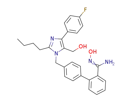 Molecular Structure of 1313233-73-6 (4'-{[2-butyl-4-(4-fluorophenyl)-5-(hydroxymethyl)-1H-imidazol-1-yl]methyl}-N'-hydroxybiphenyl-2-carboximidamide)