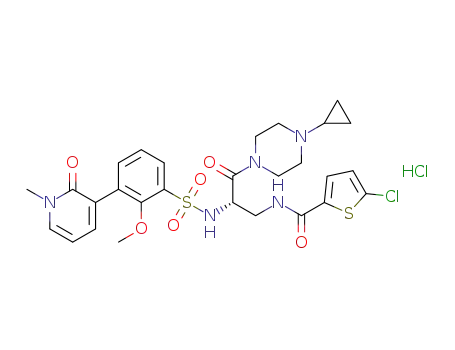 5-chloro-thiophene-2-carboxylic acid [(S)-2-[3-(1-methyl-2-oxo-1,2-dihydro-pyridin-3-yl)-2-methoxy-benzenesulfonylamino]-3-(4-cyclopropyl-piperazin-1-yl)-3-oxo-propyl]-amide hydrochloride
