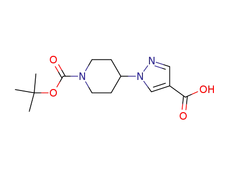 Molecular Structure of 1034976-50-5 (4-(4-Carboxy-pyrazol-1-yl)-piperidine-1-carboxylic acid tert-butyl ester)