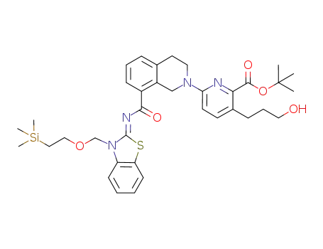 Molecular Structure of 1235036-21-1 ((Z)-tert-butyl 3-(3-hydroxypropyl)-6-(8-(3-((2-(trimethylsilyl)ethoxy)methyl)benzo[d]thiazol-2(3H)-ylidenecarbamoyl)-3,4-dihydroisoquinolin-2(lH)-yl)picolinate)