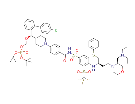 Molecular Structure of 1357577-02-6 (di-tert-butyl ((R)-(4'-chlorobiphenyl-2-yl)(1-(4-(4-((R)-4-((S)-3-((diethylamino)methyl)morpholino)-1-(phenylthio)butan-2-ylamino)-3-(trifluoromethylsulfonyl)phenylsulfonylcarbamoyl)phenyl)piperidin-4-yl)methoxy)methyl phosphate)