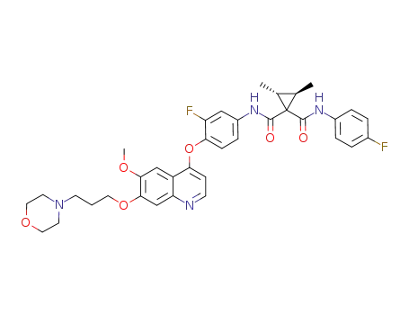 Molecular Structure of 1035375-43-9 ((2R,3R)-N-[3-fluoro-4-({6-(methyloxy)-7-[(3-morpholin-4-ylpropyl)oxy]quinolin-4-yl}oxy)phenyl]-N-(4-fluorophenyl)-2,3-dimethylcyclopropane-1,1-dicarboxamide hydrochloride)