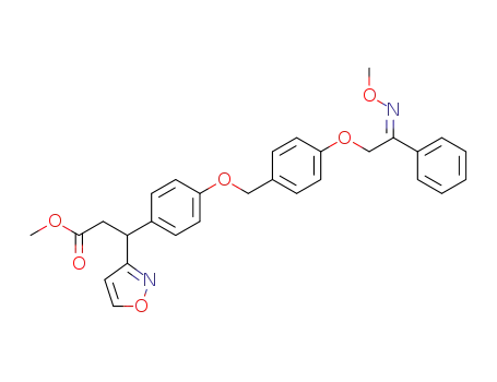 Molecular Structure of 1356600-16-2 (methyl 3-{4-[(4-{[(2Z)-2-(methoxyimino)-2-phenylethyl]oxy}benzyl)oxy]phenyl}-3-(1,2-oxazol-3-yl)propanoate)