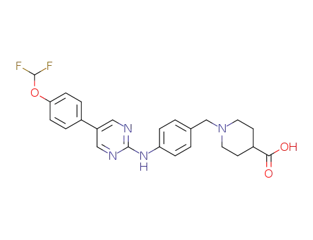 Molecular Structure of 1123512-36-6 (1-(4-((5-(4-(difluoromethoxy)phenyl)pyrimidin-2-yl)-amino)benzyl)piperidine-4-carboxylic acid)