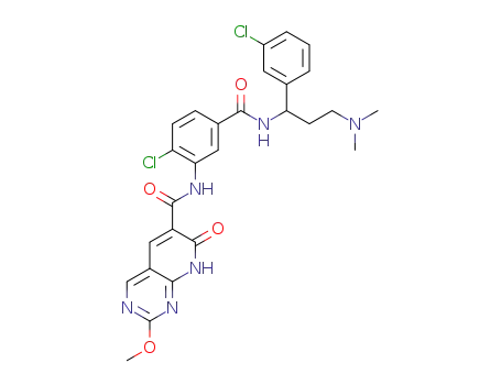 2-Methoxy-7-oxo-7,8-dihydro-pyrido[2,3-d]pyrimidine-6-carboxylic acid {2-chloro-5-[1-(3-chloro-phenyl)-3-dimethylamino-propylcarbamoyl]-phenyl}-amide
