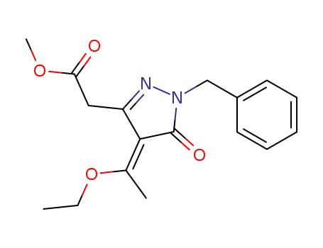 Molecular Structure of 1217487-95-0 (methyl [(4E)-1-benzyl-4-(1-ethoxyethylidene)-5-oxo-4,5-dihydro-1H-pyrazol-3-yl]acetate)