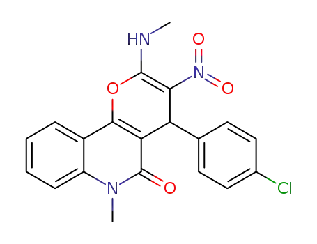 Molecular Structure of 1438417-98-1 (4-(4-chlorophenyl)-6-methyl-2-(methylamino)-3-nitro-4H-pyrano[3,2-c]quinolin-5(6H)-one)