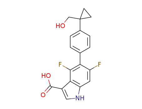 Molecular Structure of 1467057-69-7 (4,6-difluoro-5-(4-(1-(hydroxymethyl)cyclopropyl)phenyl)-1H-indole-3-carboxylic acid)