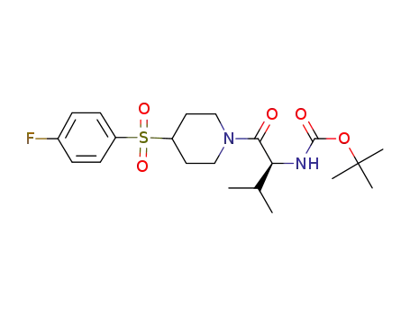Molecular Structure of 1189550-40-0 (t-butyl [(1S)-1-({4-[(4-fluorophenyl)sulfonyl]piperidin-1-yl}carbonyl)-2-methylpropyl]carbamate)
